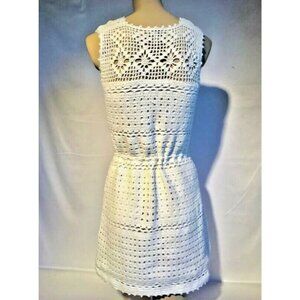 JOIE Nawra Crochet Creme Cotton Shift Waist tie Sleeveless Dress S Small